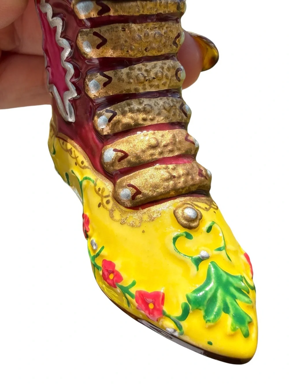 Vintage Victorian Ladies Boot Trinket Box Hinged Ceramic Jewelry Keepsake Box 3”